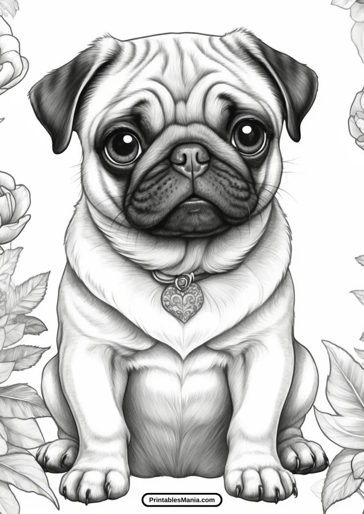 playful pug coloring page