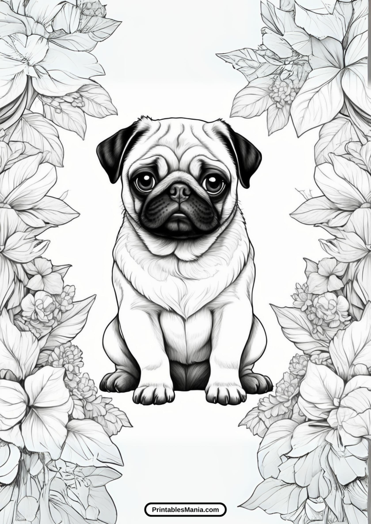 realistic pug coloring sheet