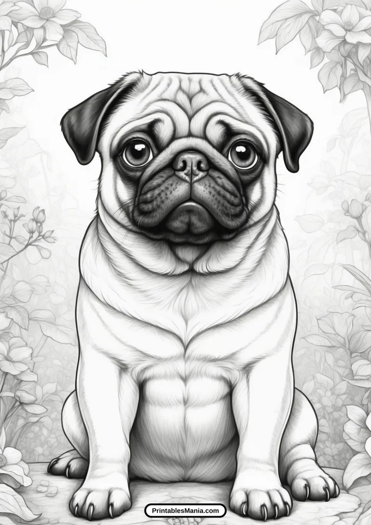 pug on a walk coloring