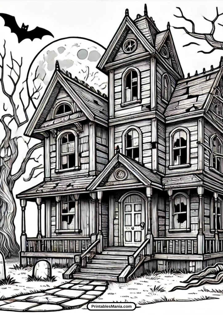 spooky house coloring sheet