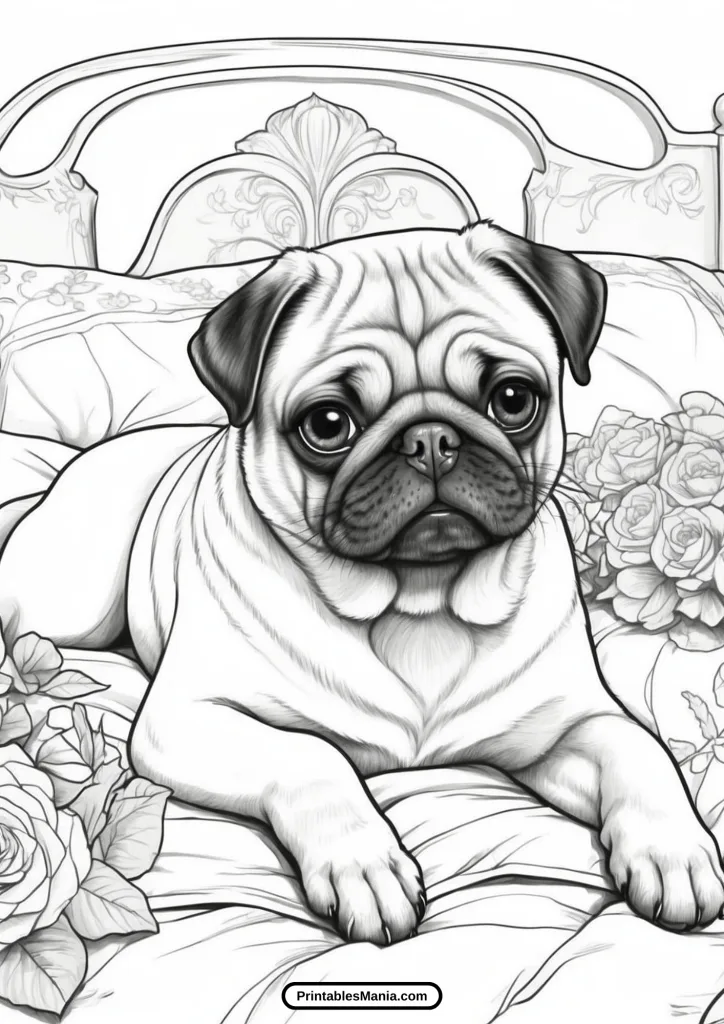 cartoon pug playing coloring