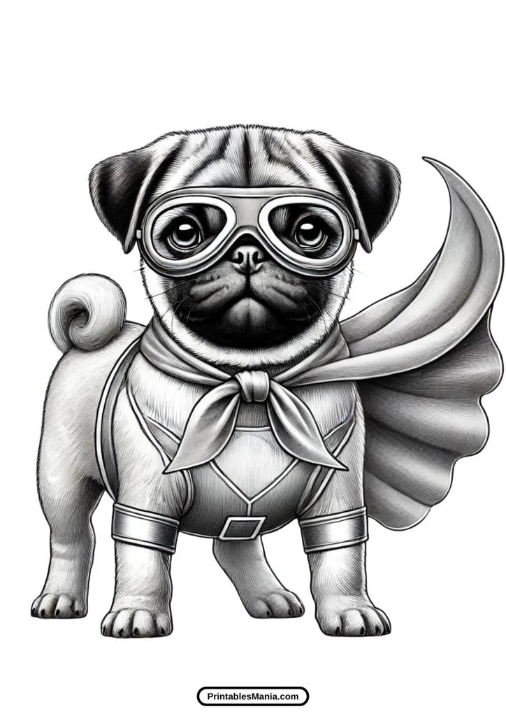 cartoon pug superhero coloring