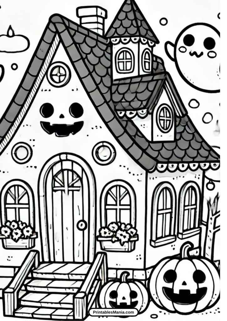 cute haunted house with playful bats