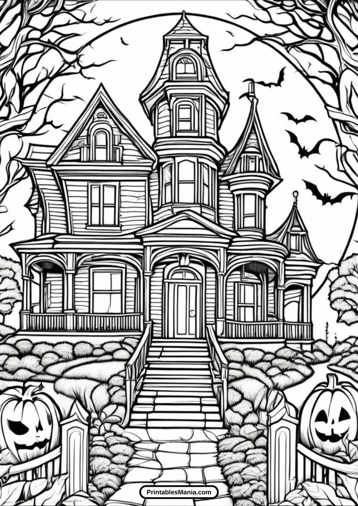 printable haunted house coloring page