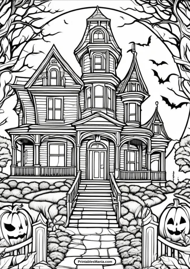 printable haunted house coloring page