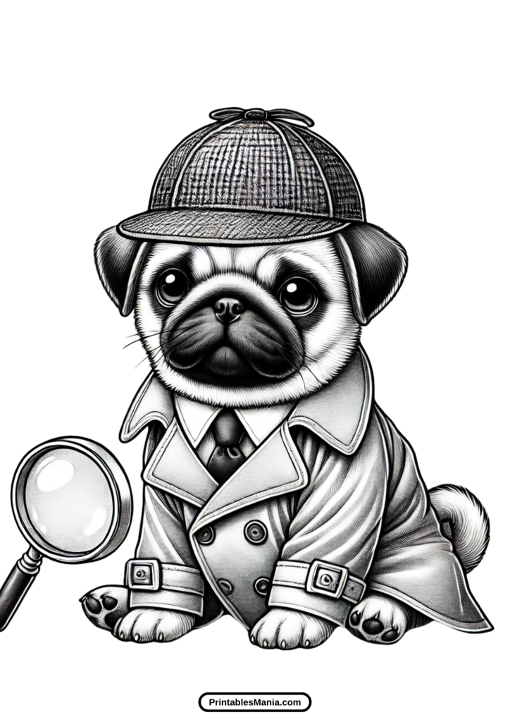 pug detective coloring sheet