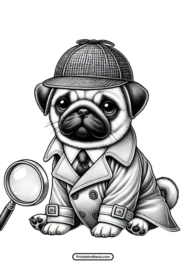 pug detective coloring sheet