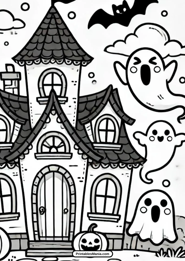 friendly haunted house with ghosts.