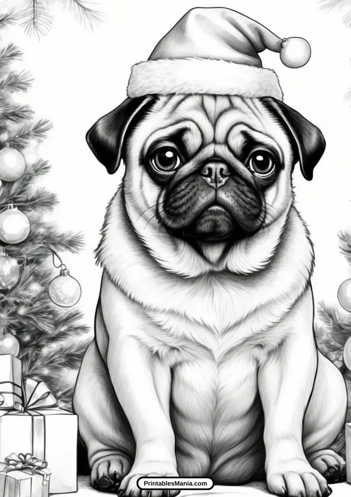 christmas pug coloring page