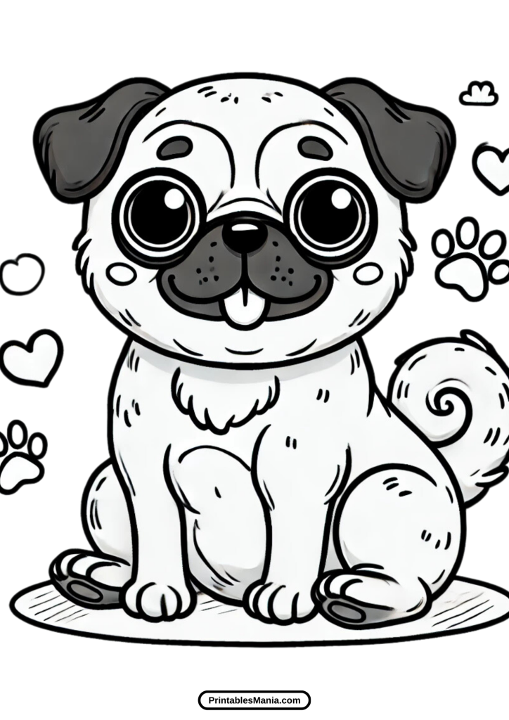 happy pug with toy coloring