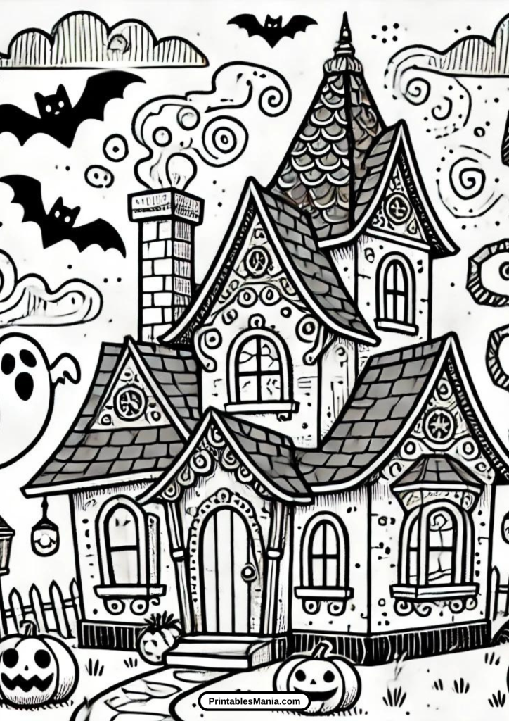 cute haunted house with friendly ghosts