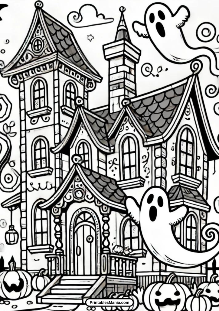 simple haunted house coloring sheet