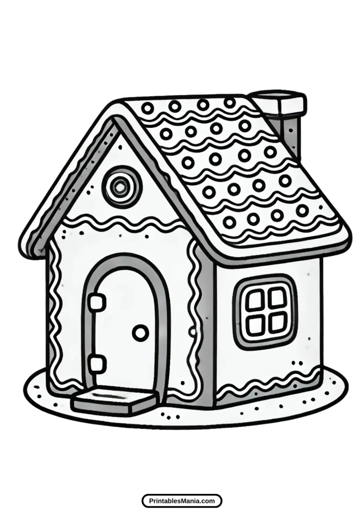 black and white gingerbread house for coloring