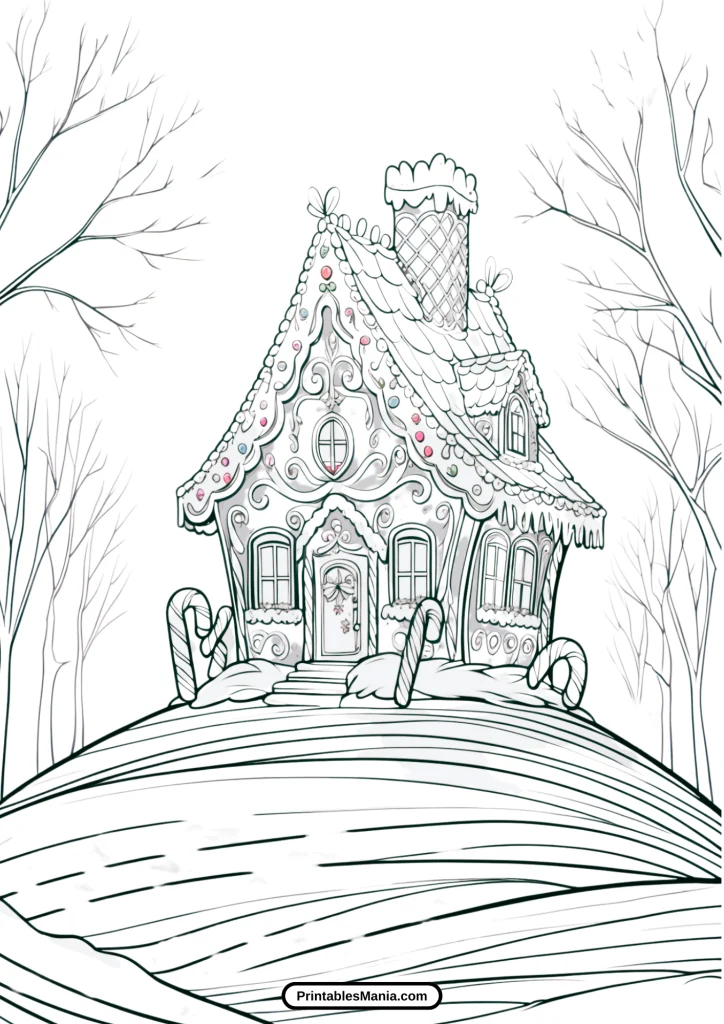 simple christmas gingerbread house for coloring