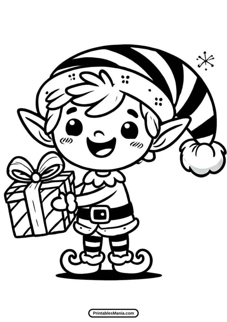 smiling elf with a present