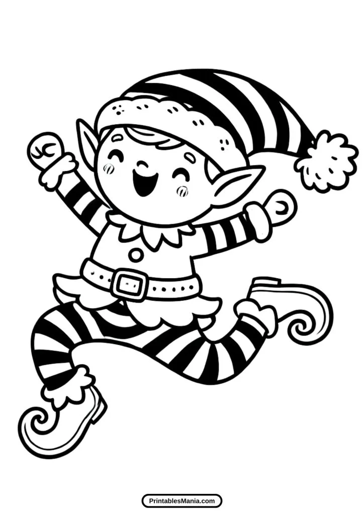 printable christmas elf with gift for coloring