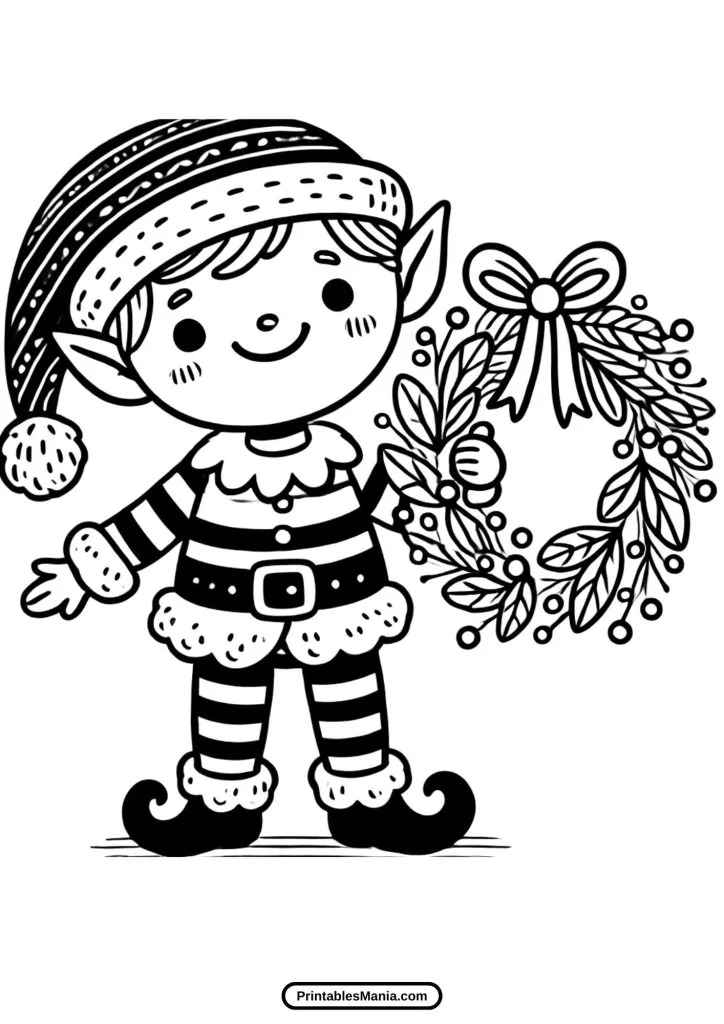 festive elf coloring page for holiday fun