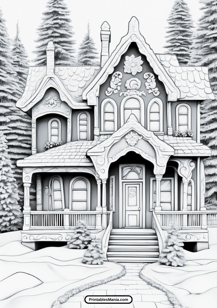 whimsical gingerbread house for coloring