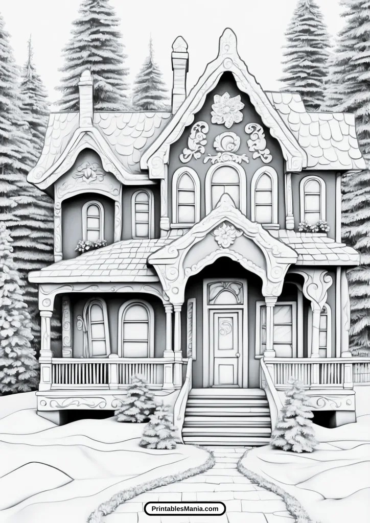 whimsical gingerbread house for coloring