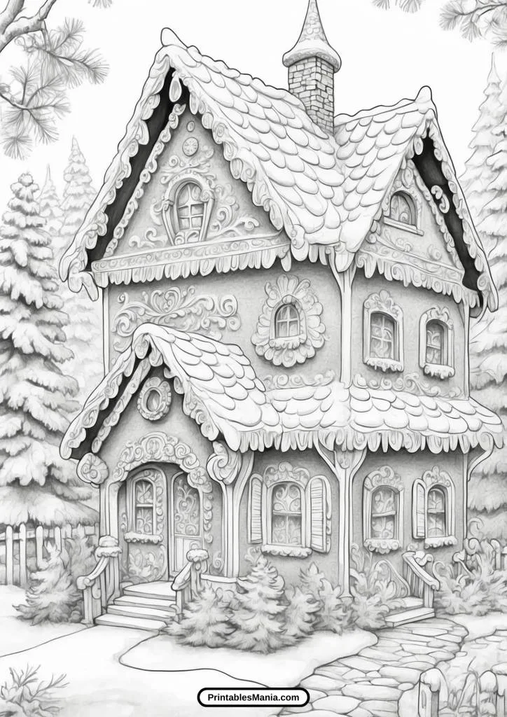 cartoon gingerbread house coloring page