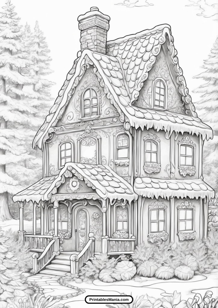 holiday gingerbread house for kids to color