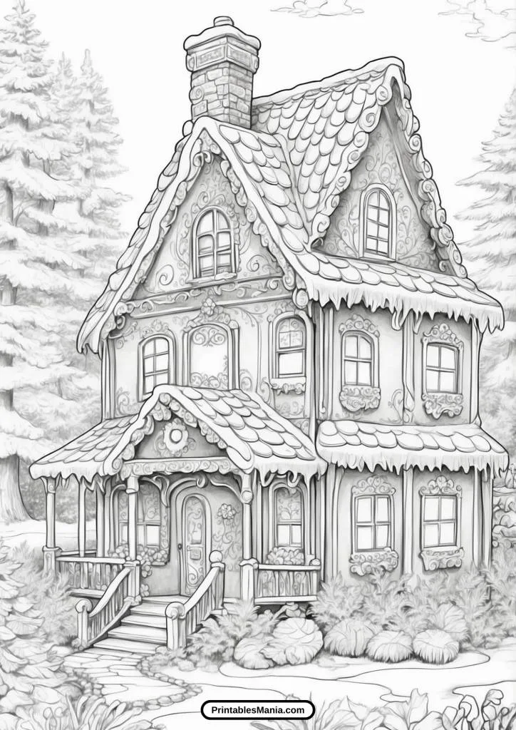 holiday gingerbread house for kids to color