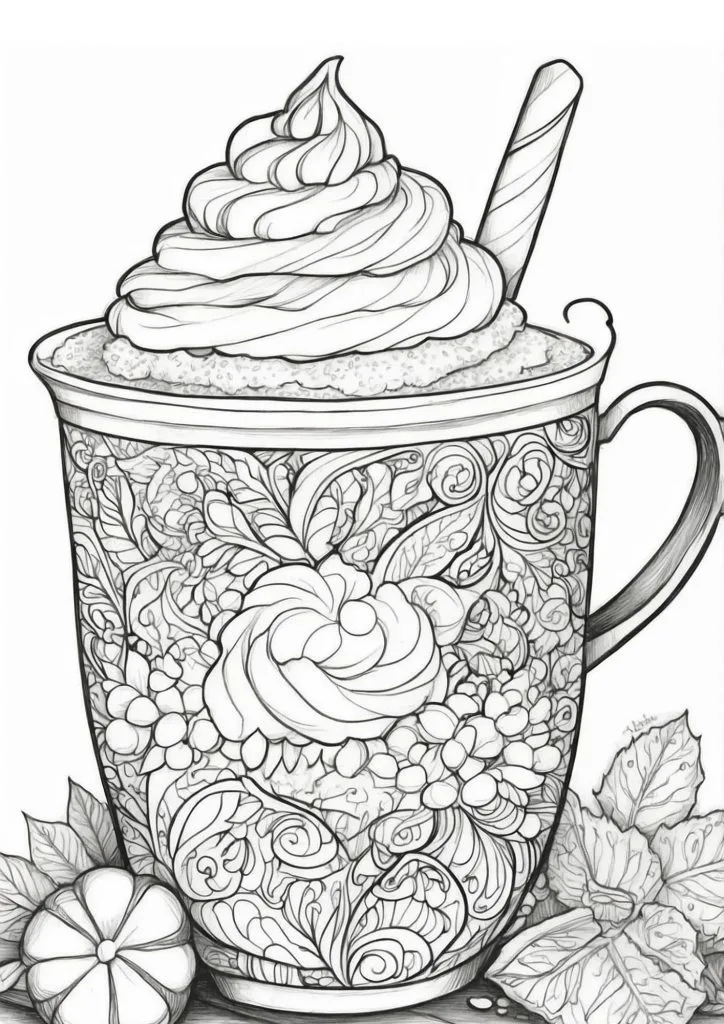 printable hot chocolate coloring sheet