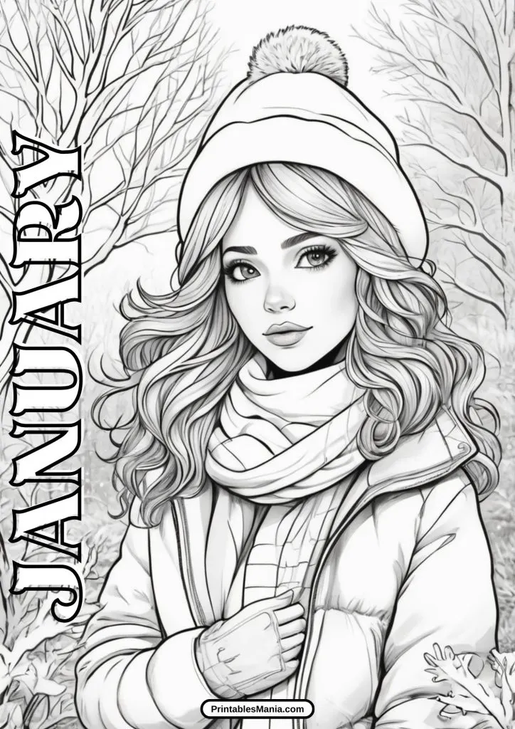 winter-themed january coloring page free