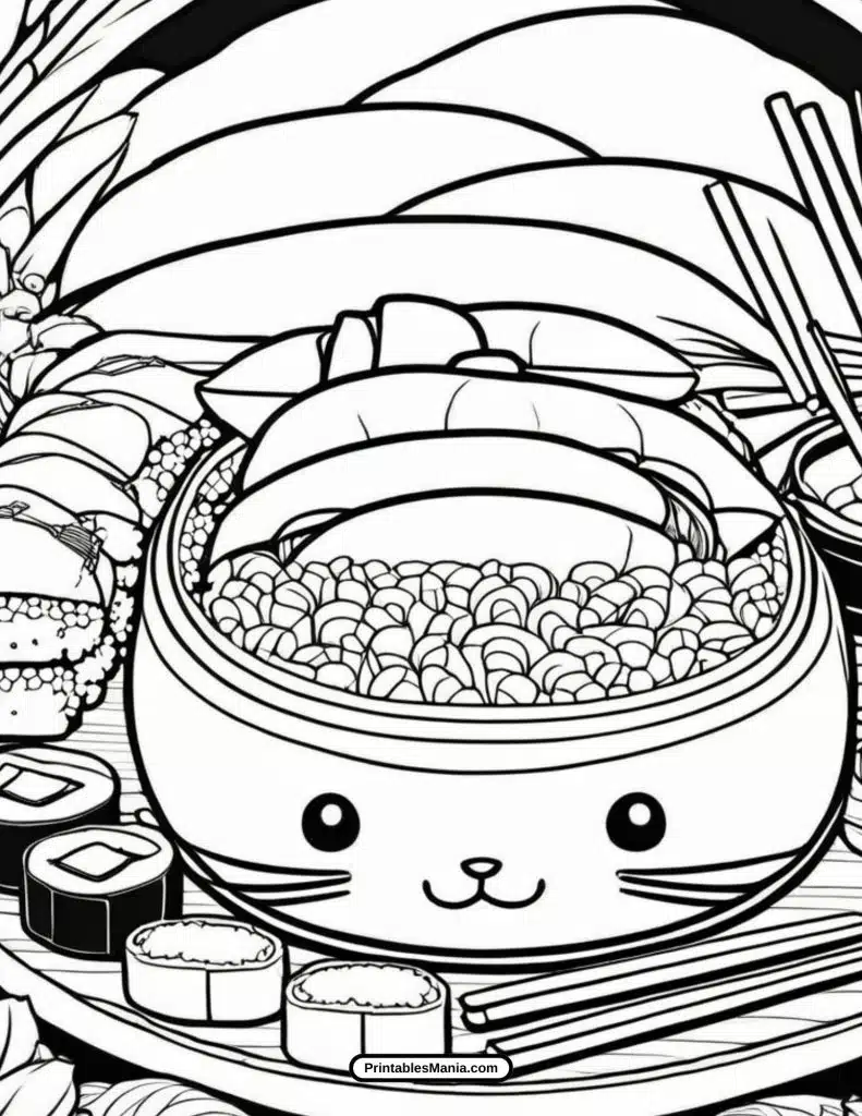 simple sushi coloring page featuring maki rolls and nigiri