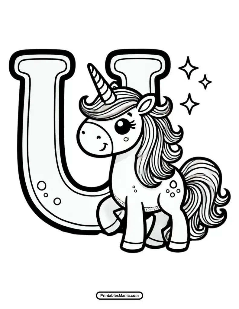 free printable Letter U coloring page for kids