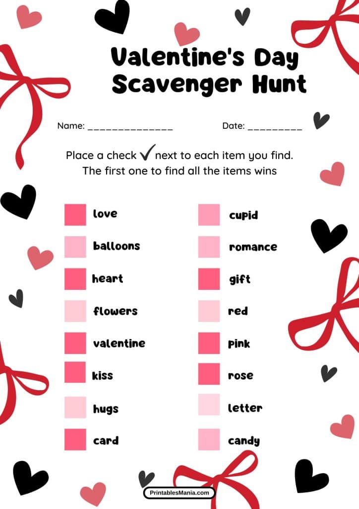 free printable Valentine's Day scavenger hun