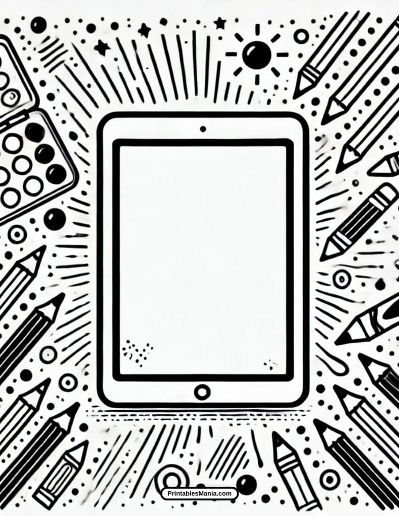 free printable iPad coloring page for kids and adults