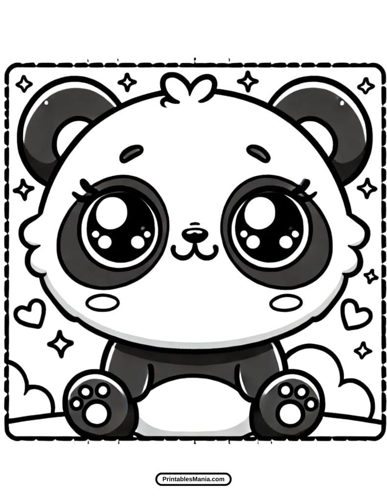 cute kawaii panda coloring page for kids