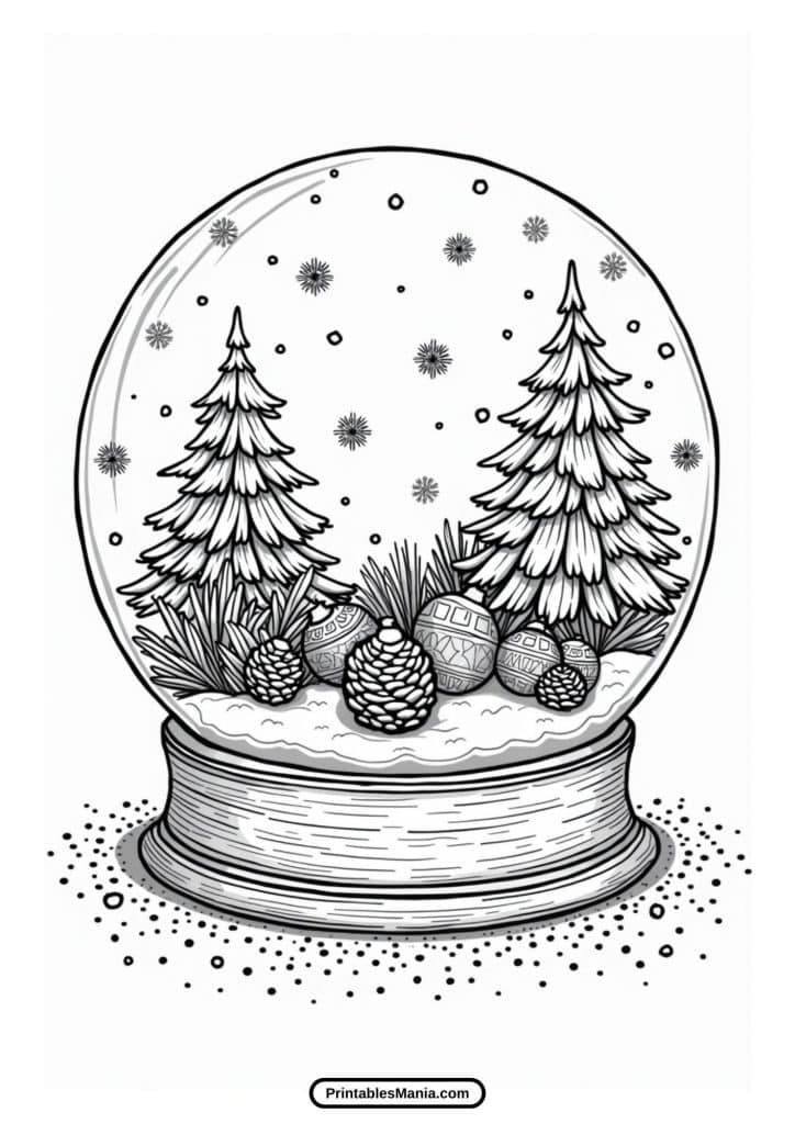 snow globe holiday coloring page free