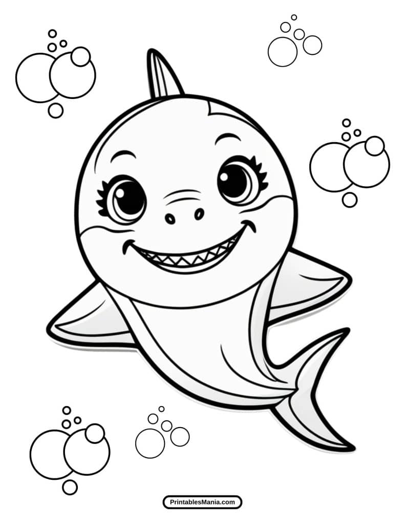 free download of a baby shark coloring page with fun ocean elements