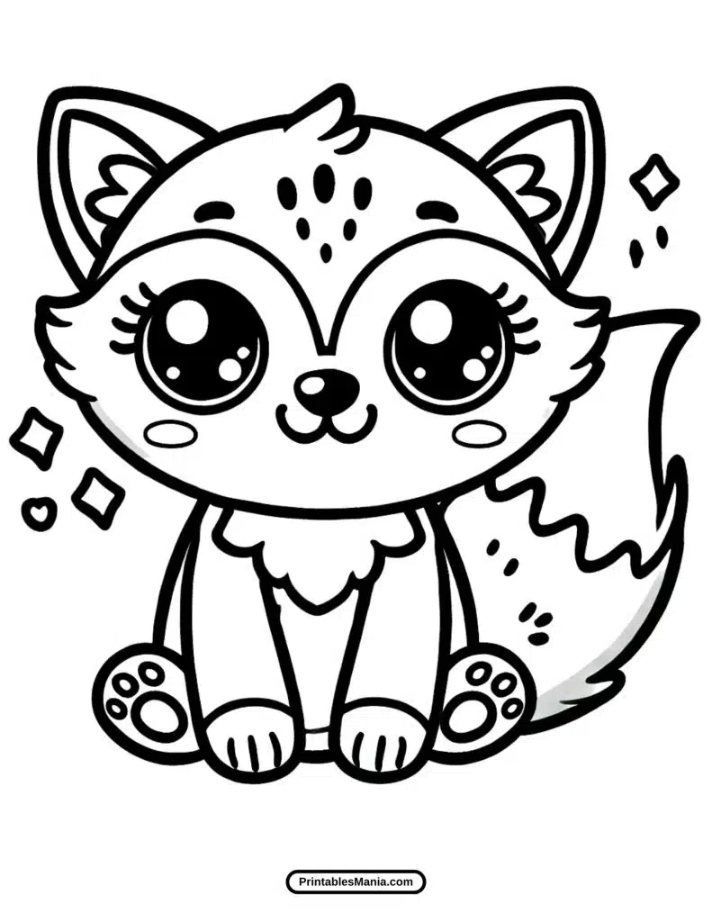 kawaii-style fox coloring page to print