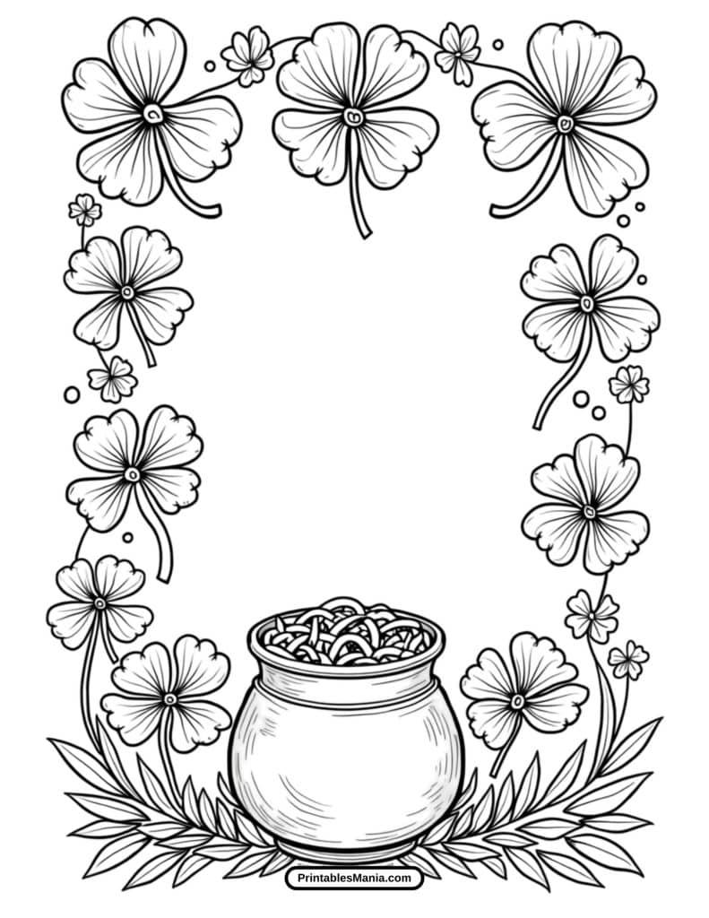 St. Patrick’s Day-themed coloring page with a festive rainbow design