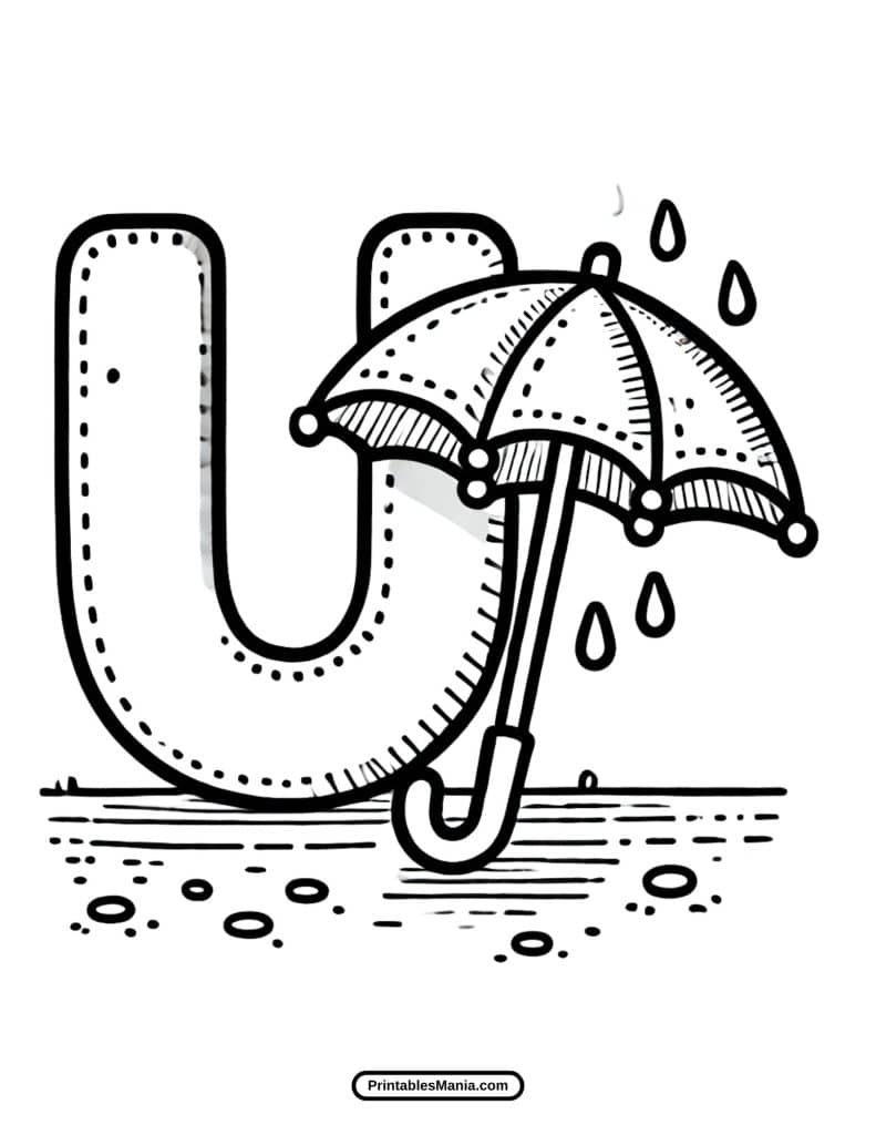 printable Letter U coloring page with creative elements