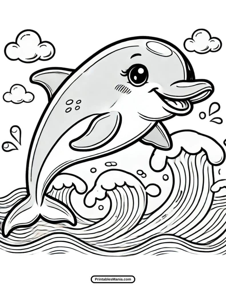 playful dolphin in the sea coloring page