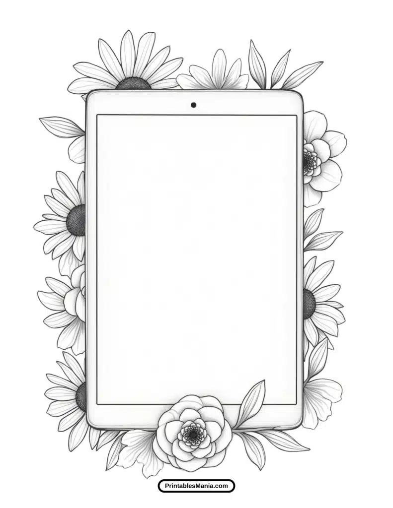 cute iPad coloring page with fun creative elements