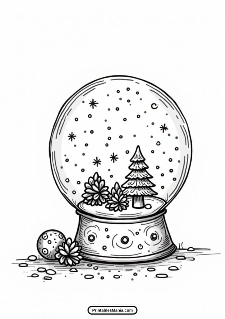 snow globe winter scene coloring page