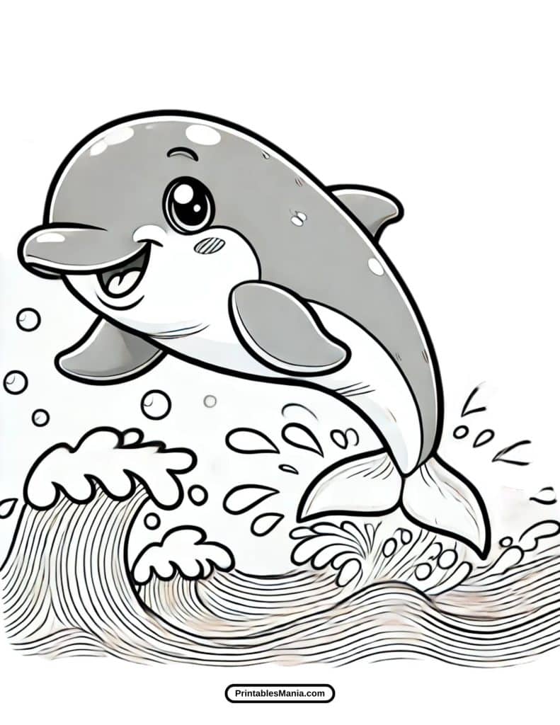 dolphin with waves coloring page