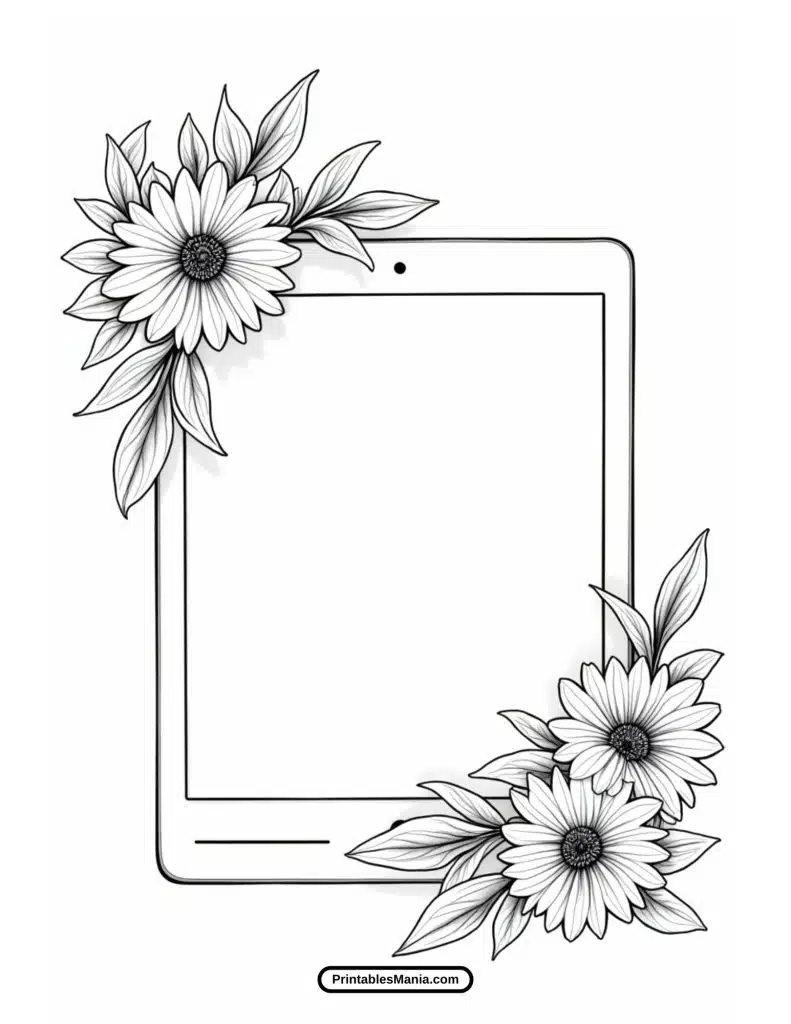 black-and-white iPad template for coloring and crafts