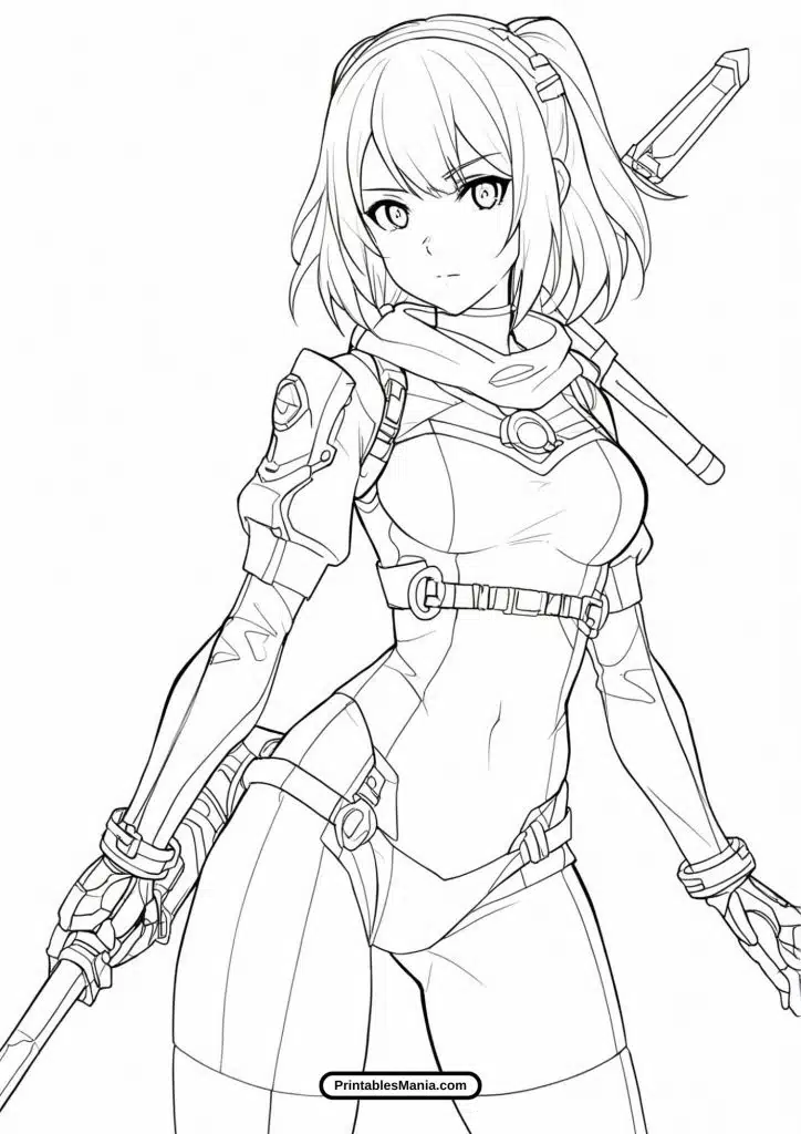 casual anime girl coloring page free pdf download