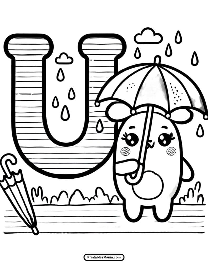 alphabet letter U coloring page pdf, ready to print.