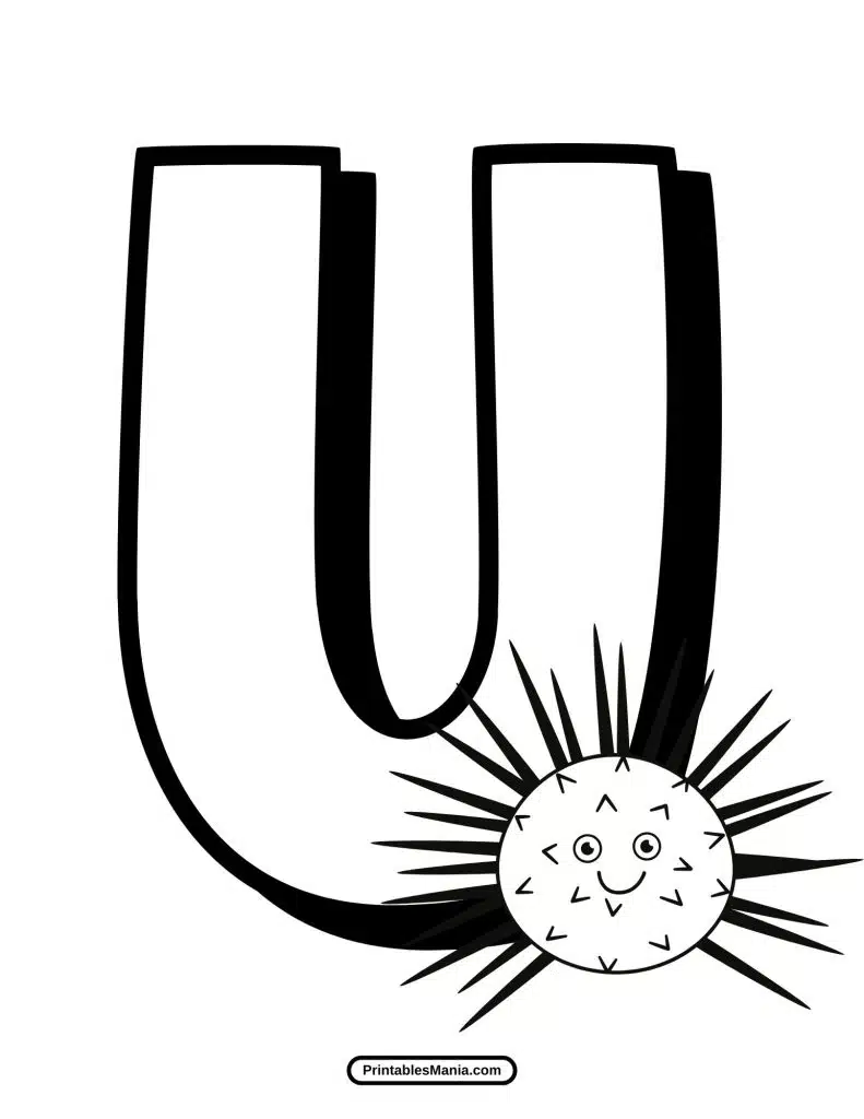 simple letter U coloring page for children, printable and free