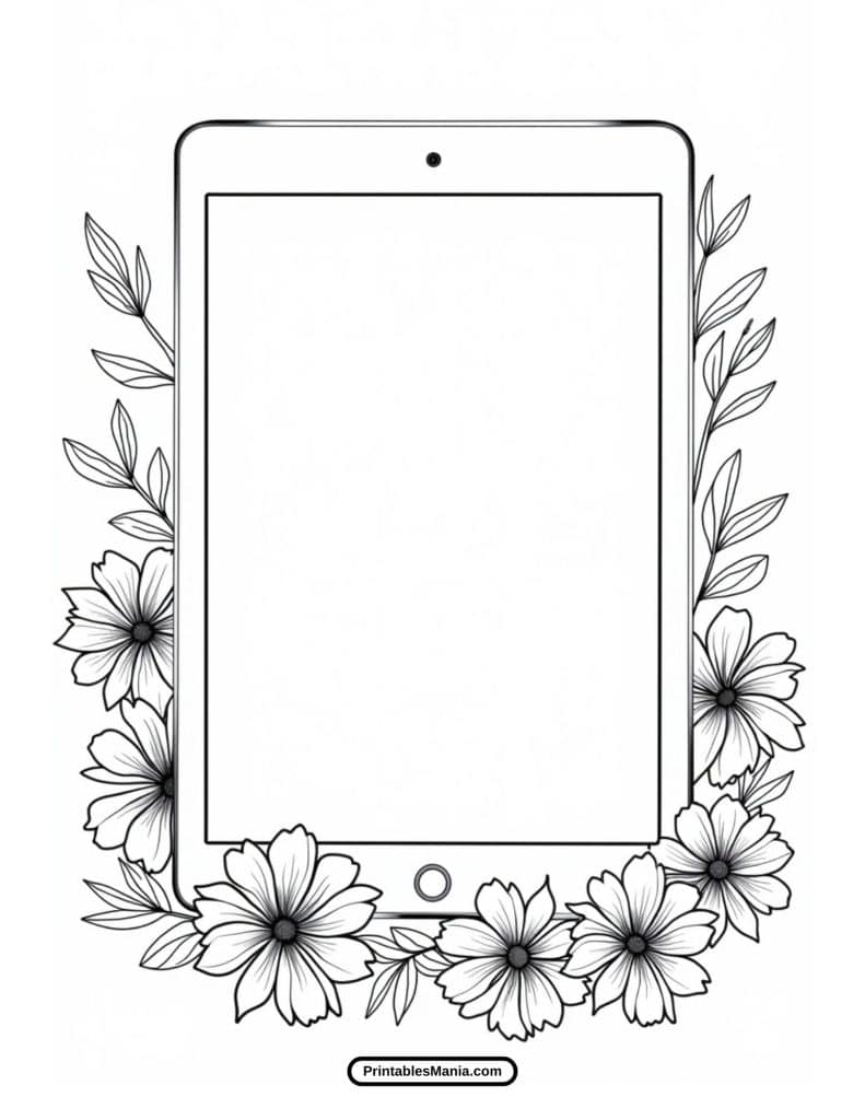 printable digital tablet coloring page for kids