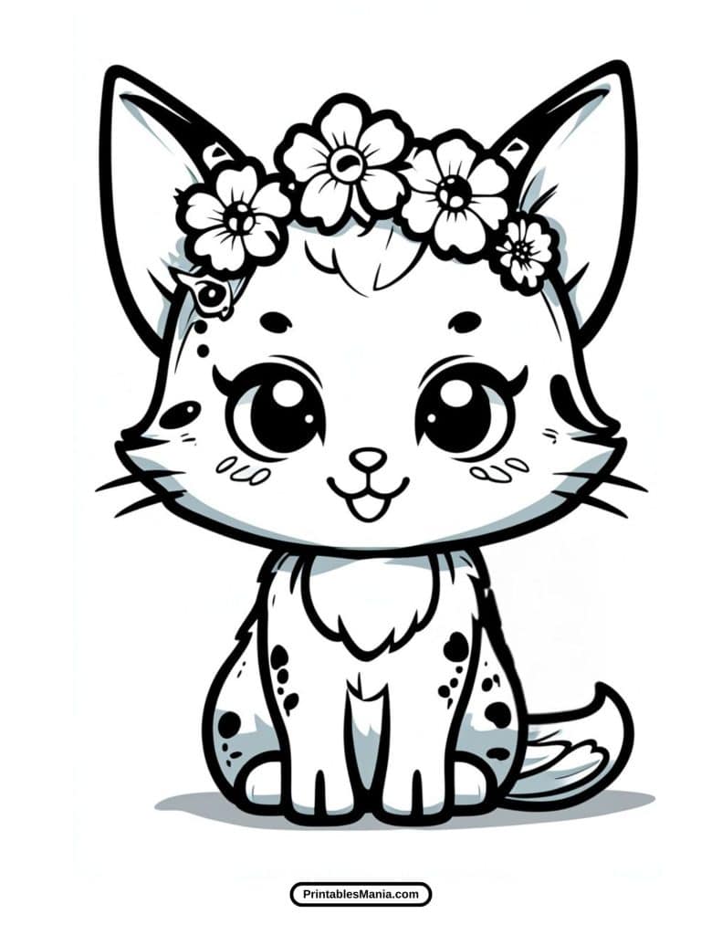 cute kawaii cat coloring page for kids