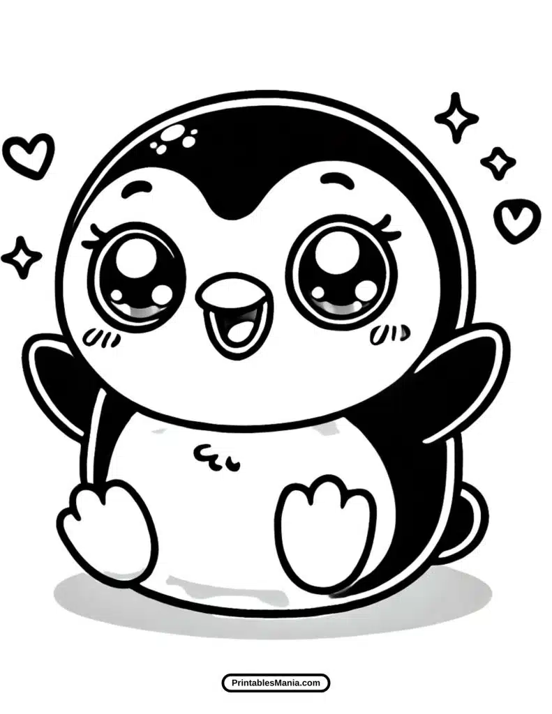 simple kawaii penguin coloring page download