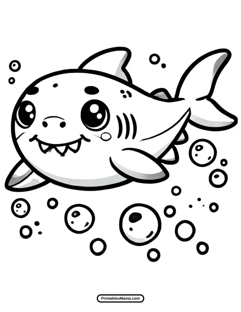 baby shark coloring sheet download featuring a cheerful shark